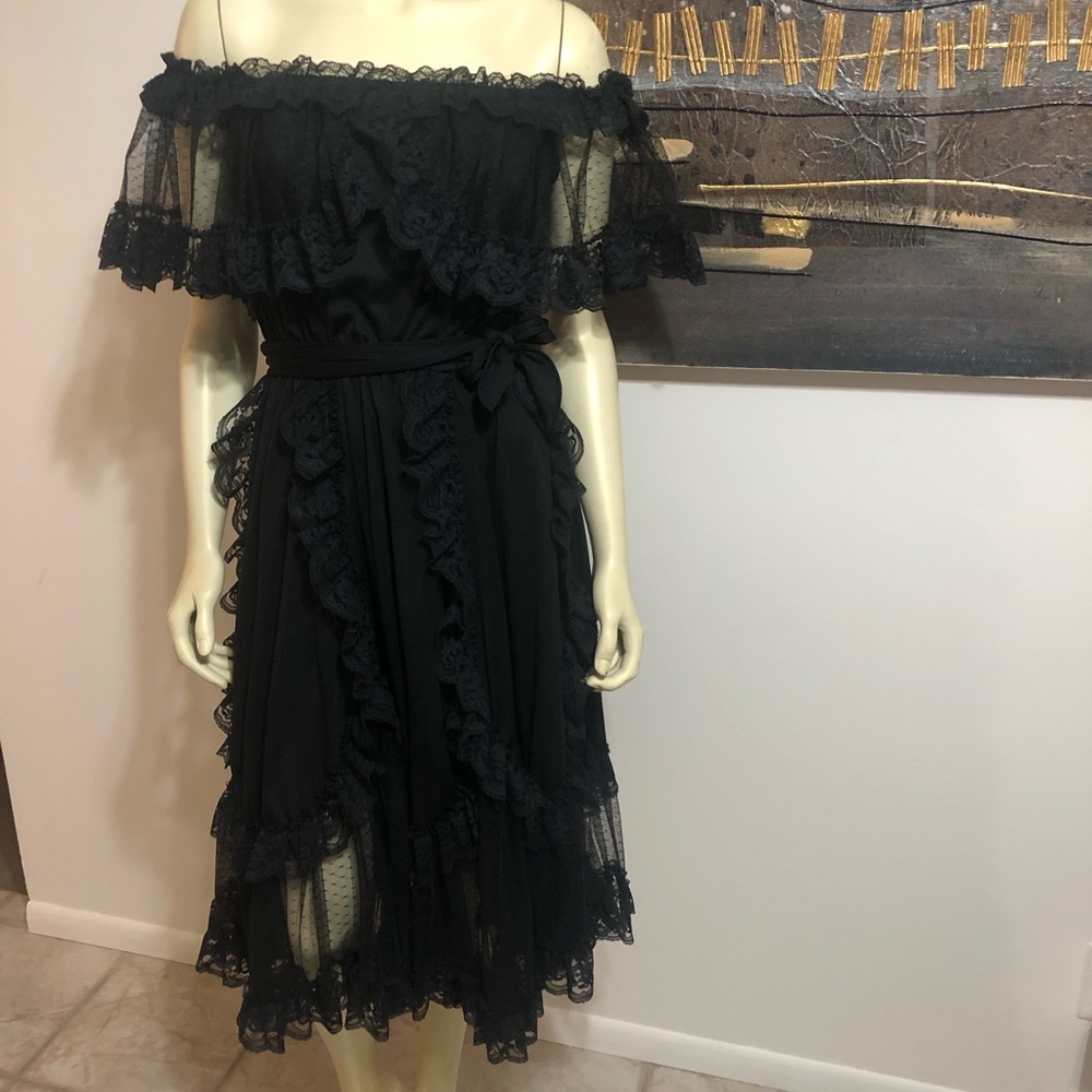 VTG 1970s GOTH BLACK LACE DRESS plus size XL pinup